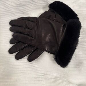 UGG black Leather Gloves with Black Fur Trim